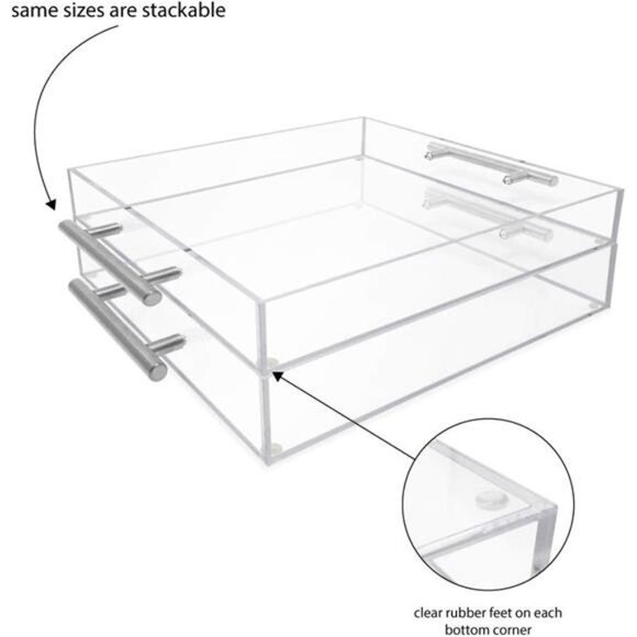 Clear Acrylic Serving Tray (12x12) with Silver Metal Handles, Spill-Proof - Picture 5 of 8